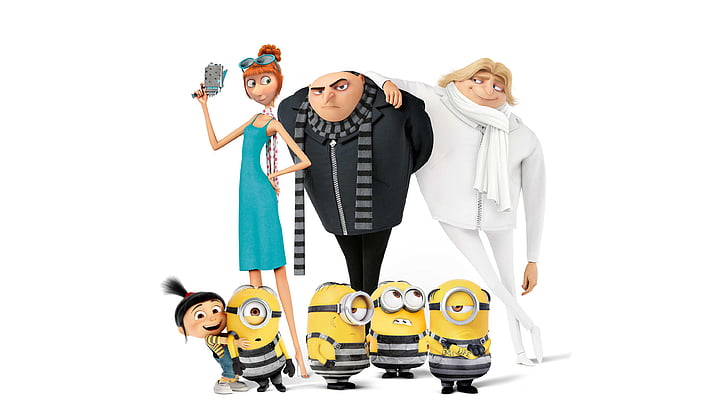 Despicable Me 3, Margo, Agnes, Edith, Lucy Wilde, Minions, Gru, Dru, Animation, 4K, HD tapet