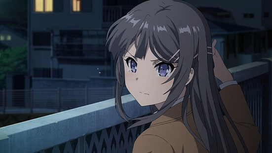 Anime, Rascal non sogna di Bunny Girl Senpai, Blue Eyes, Grey Hair, Mai Sakurajima, Lacrime, Sfondo HD HD wallpaper