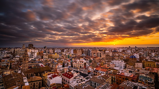 Städer, Valencia, stad, moln, himmel, Spanien, solnedgång, HD tapet HD wallpaper