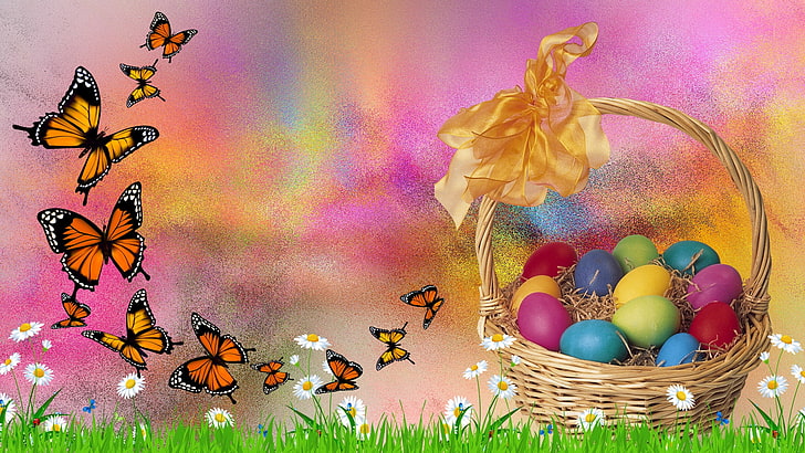 BUTTERFLY, EASTER, EGGS, THE WALLPAPERS, HD wallpaper