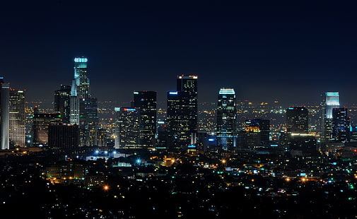 Център на Лос Анджелис през нощта, строеж, САЩ, Калифорния, Нощ, Център, HD тапет HD wallpaper