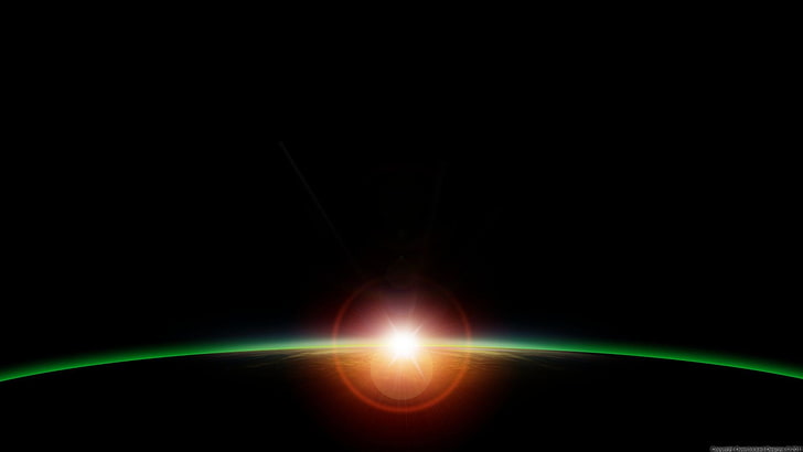 green and red LED light, space art, planet, Sun, atmosphere, space, HD wallpaper