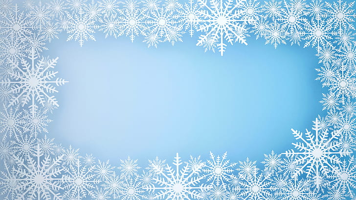 winter, snow, snowflakes, background, frame, Christmas, blue, HD wallpaper