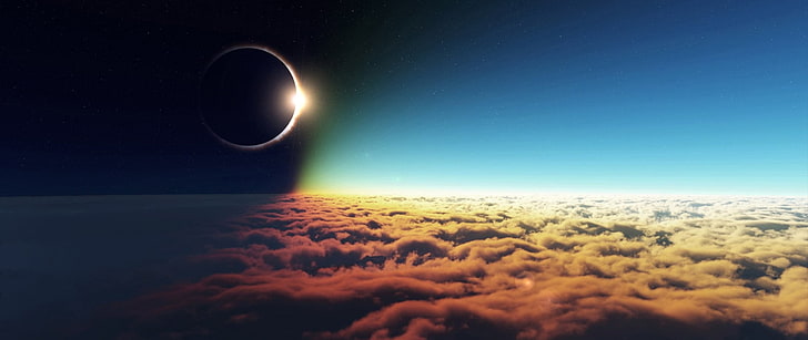 fond d'écran ciel bleu, ultra large, photographie, ciel, éclipse solaire, éclipse, Fond d'écran HD