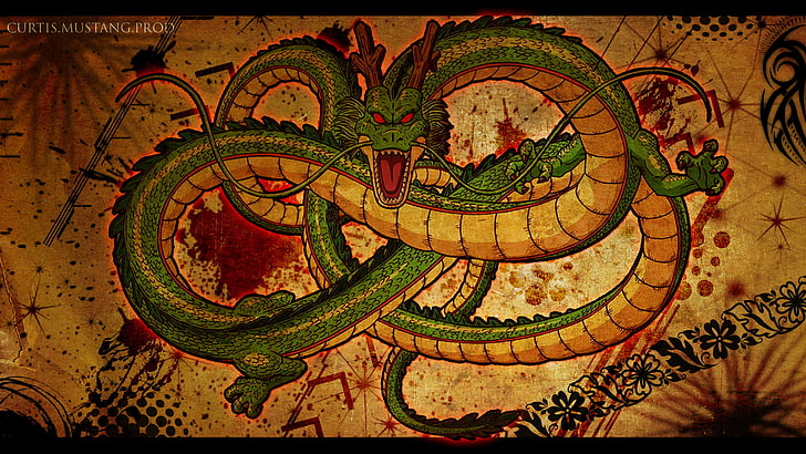 Dragonball Shenlong illustration, green Dragon poster, Dragon Ball Z, Shenron, dragon, Dragon Ball, Chinese, video games, HD wallpaper