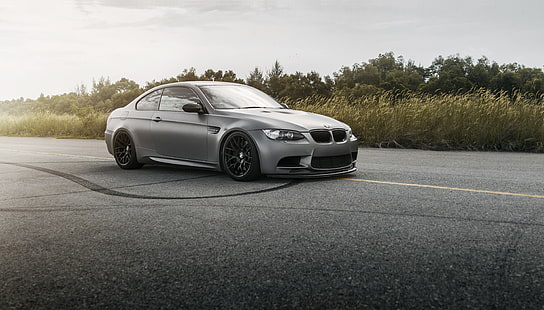 серый купе BMW, бмв, BMW E92 M3, серый, автомобиль, автомобиль, HD обои HD wallpaper