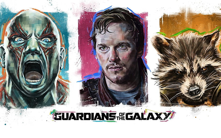 Film, Guardians of the Galaxy, Drax The Destroyer, Peter Quill, Rocket Raccoon, HD tapet