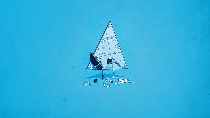 fondo de pantalla de barco blanco, sin hilos, azul, minimalismo, simple, triángulo, anime, Bermudas, fondo azul, humor, fondo simple, cian, mapa, fondo cian, Fondo de pantalla HD