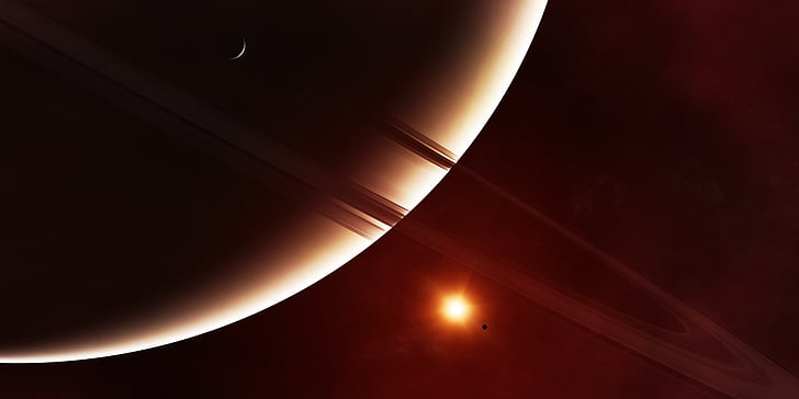 brun planetillustration, ringsystem, planeter, Saturnus, 4K, 8K, HD tapet