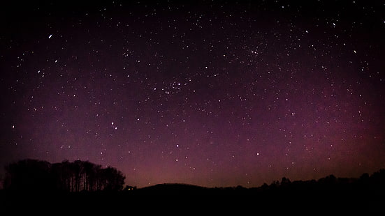 carta da parati nera e viola, cielo stellato, stelle, cielo, notte, Sfondo HD HD wallpaper