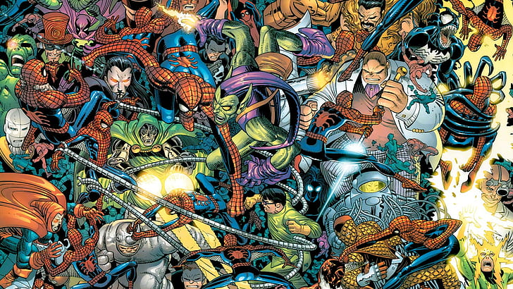 Penjahat Spiderman, spiderman, pahlawan super, komik, penjahat, keajaiban, Wallpaper HD