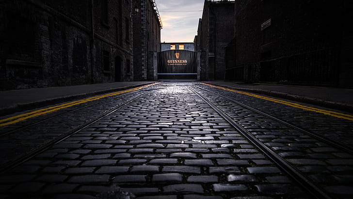 black concrete pathway, guinness storehouse, dublin, ireland, guinness storehouse, dublin, ireland, Guinness storehouse, gate, Dublin, Travel photography, black, concrete, pathway, guinness, old  city, city  brewery, stones, beer, urban, iconic, cubic, storehouse, black  gate, stout, yellow, architecture, st james gate, County Dublin, IE, portfolio, street, urban Scene, night, HD wallpaper