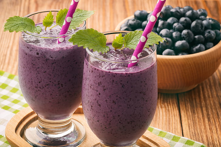 berries, Breakfast, blueberries, fresh, smoothies with yogurt, HD wallpaper