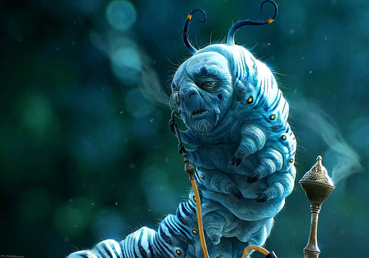 alice in wonderland fantasy art creatures winter blue weird smokes, HD wallpaper