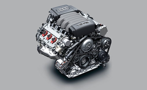 Двигател Audi V6 FSI, сив и черен двигател на Audi, автомобили, автомобилни двигатели, Audi, двигател, HD тапет HD wallpaper