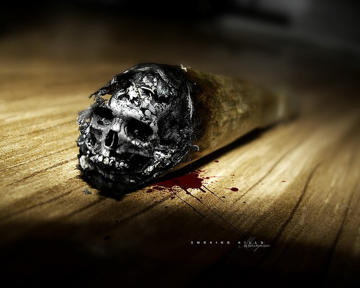 cigarette stick, skull, joints, smoking, drugs, text, typography, HD wallpaper