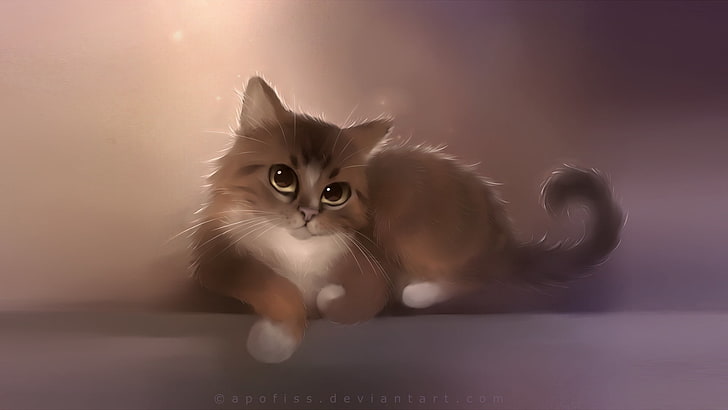 ภาพตัดปะแมวสีน้ำตาลและสีขาวแมว apofiss ภาพวาดแมวน่ารัก, วอลล์เปเปอร์ HD