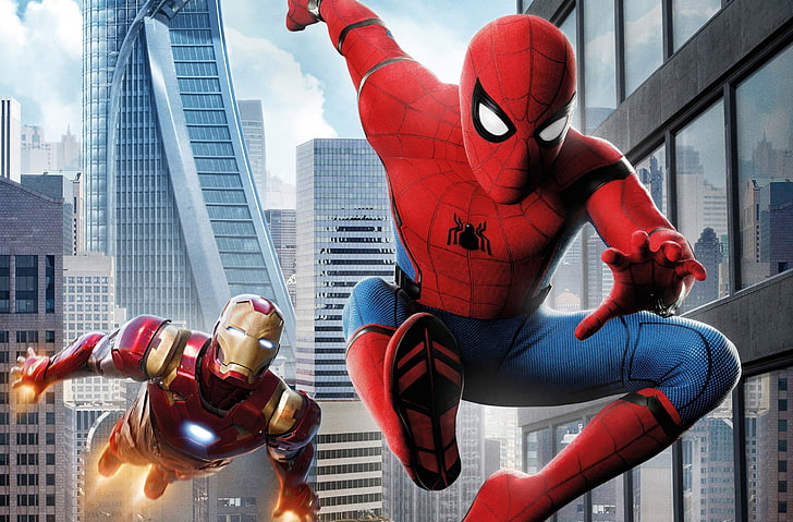 Spider Man Homecoming Iron Man, Marvel Iron Man och Spider-Man tapet, Filmer, Spider-Man, Superhjälte, Spiderman, Film, hemkomst, 2017, ironman, HD tapet