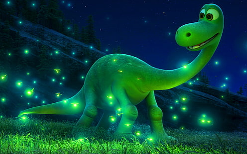 The Good Dinosaur 2015, dinosauro verde personaggio 3D, film, film di Hollywood, hollywood, 2015, dinosauro, Sfondo HD HD wallpaper