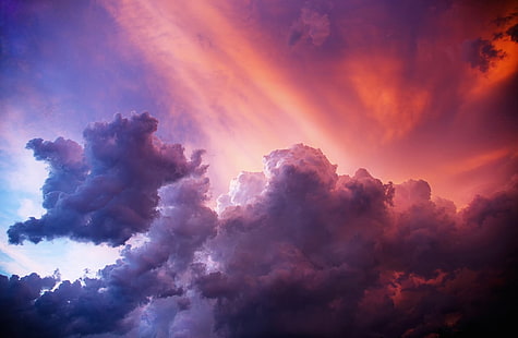 небе, облаци, синьо, червено, розово, HD тапет HD wallpaper