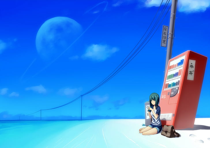 himmel, automaten, anime girls, anime, planetarische ringe, planet, HD-Hintergrundbild