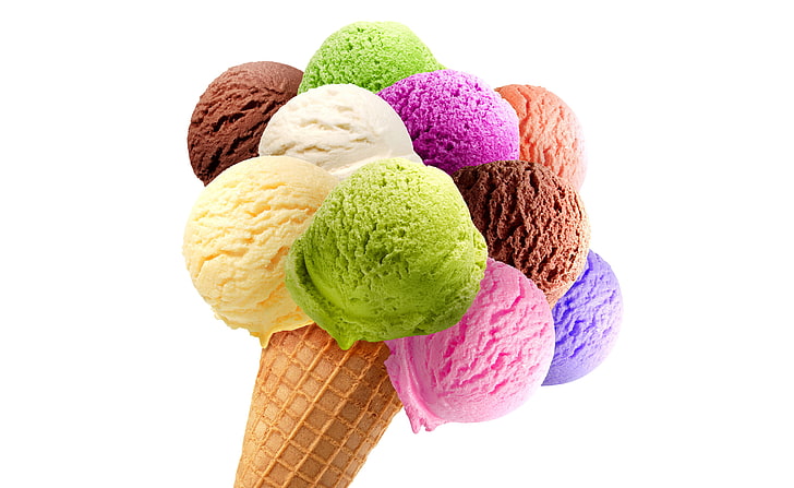 ไอศกรีมที่มีภาพตัดปะโคนไอศกรีมฮอร์นขนมวาฟเฟิลตัด, วอลล์เปเปอร์ HD