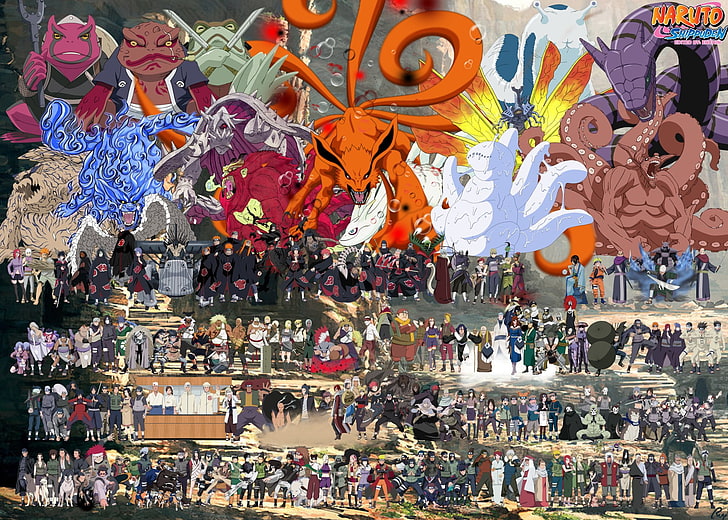 Wallpaper Naruto Shippuden, Anime, Naruto, A (Naruto), Deidara (Naruto), Gaara (Naruto), Hinata Hyūga, Jiraiya (Naruto), Kakashi Hatake, Karin (Naruto), Kisame Hoshigaki, Kyūbi (Naruto), Madara Uchiha,Naruto Uzumaki, Obito Uchiha, Orochimaru (Naruto), Rock Lee, Sakura Haruno, Sasori (Naruto), Wallpaper HD