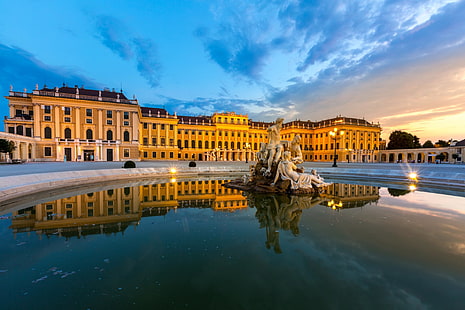 Palácios, Palácio de Schönbrunn, Áustria, Edifício, Reflexão, Estátua, Viena, HD papel de parede HD wallpaper