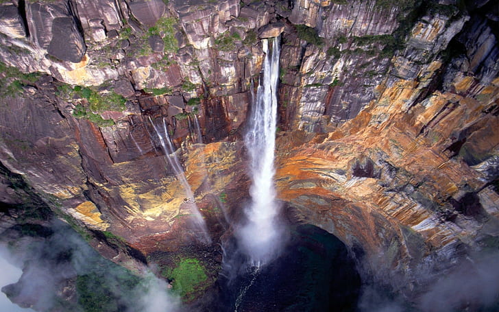 Engel fällt Venezuela-Wasserfallgebirgsklippen-Naturnebel, HD-Hintergrundbild