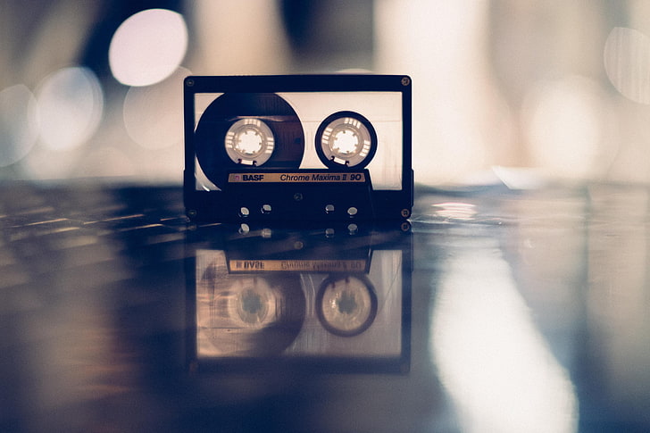 cassette audio noir et blanc, musique, fond, cassette, BASF, Fond d'écran HD