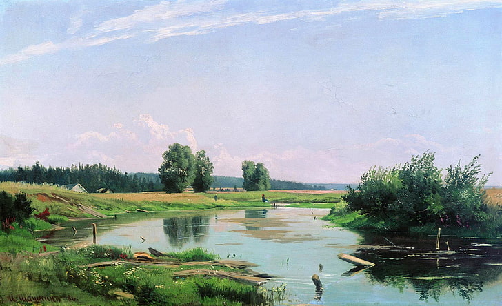 nature, oil, picture, canvas, Ivan Shishkin, Landscape with a Lake, HD wallpaper
