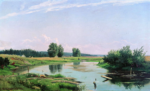 alam, minyak, gambar, kanvas, Ivan Shishkin, Landscape with a Lake, Wallpaper HD HD wallpaper