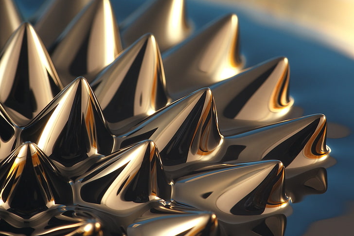 silver-colored spiky acessory, Ferrofluid, macro, gold, HD wallpaper