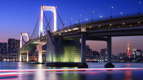 ponte bianco, città, ponte, Tokyo, Rainbow Bridge, Sfondo HD HD wallpaper