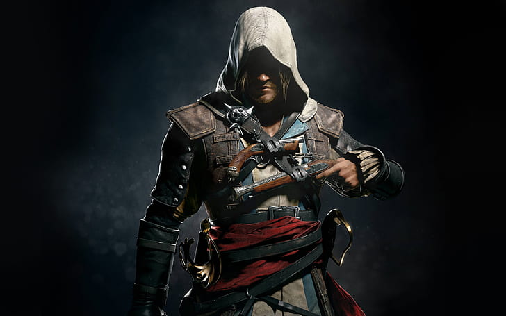 Assassins Creed 4 Black Flag, персонаж ассасина, черный, ассасины, кредо, флаг, HD обои
