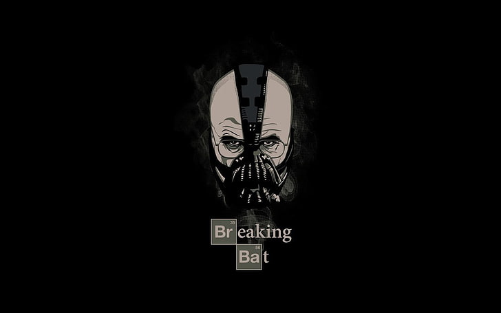 Breaking Bat tapeta cyfrowa, anime, Walter White, Heisenberg, The Dark Knight Rises, Bane, Batman, Breaking Bad, łamanie nietoperza, minimalizm, czarne tło, grafika, Tapety HD
