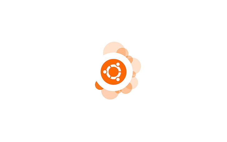 бело-оранжевый логотип, минимализм, Ubuntu, белый фон, цифровое искусство, HD обои