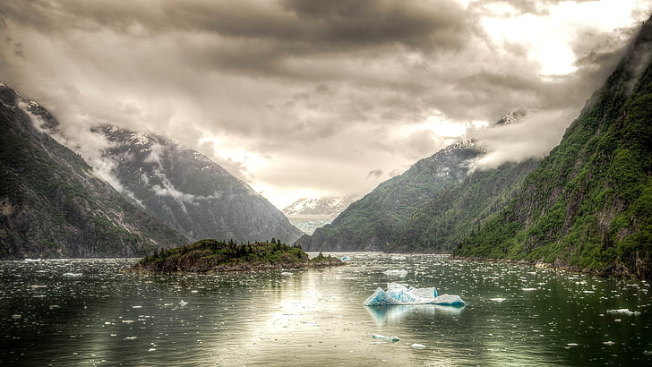 fjord, alaska, ice, lake, clouds, landscape, juneau, tracy arm, tracy arm fjord, stunning, HD wallpaper
