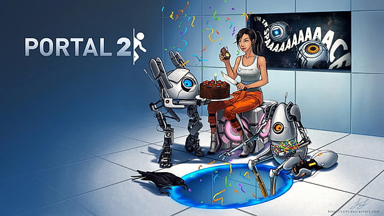 portal 2 illustration, Portal (game), Portal 2, Valve, Portal Gun, GLaDOS, Chell, video games, HD wallpaper HD wallpaper