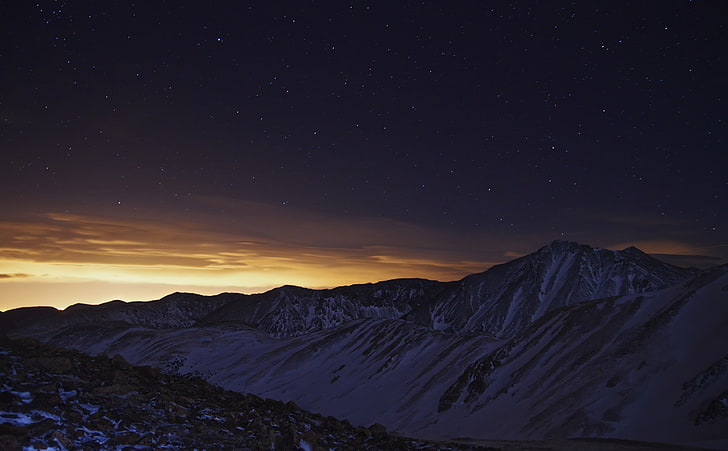 A Night Time View Of Torreys Peak, snow cover mountain, Nature, Sun and Sky, Winter, Night, Mountain, Light, Mountains, Cold, Silhouette, Colorado, Peak, Cool, Painting, Torreys, polution, HD wallpaper