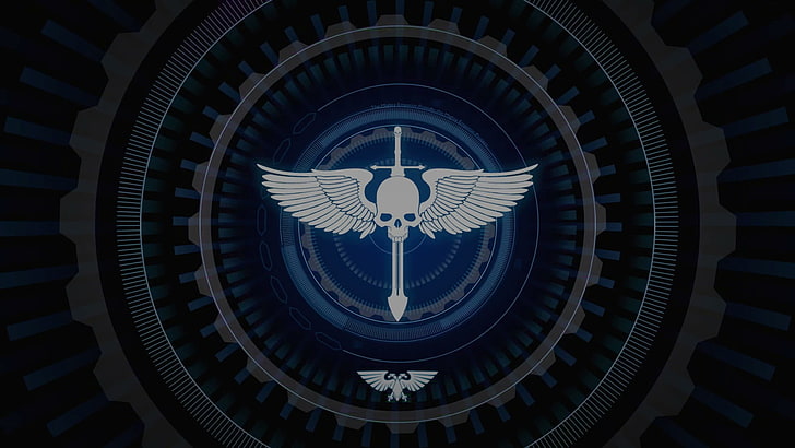 logo crâne et épée gris, WH40K, Warhammer, Space Marines, Space Hulk: Deathwing, Fond d'écran HD