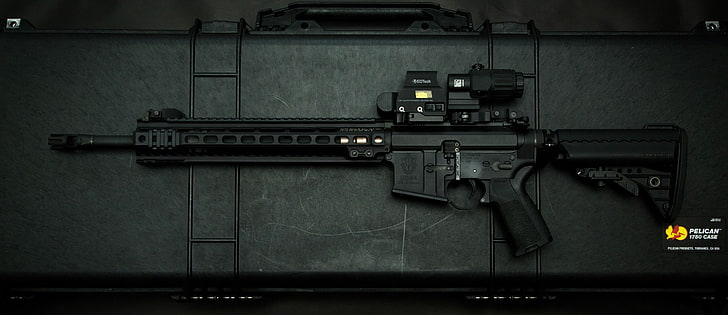 черный винтовочный пистолет, пистолет, AR-15, штурмовая винтовка, черная винтовка, HD обои