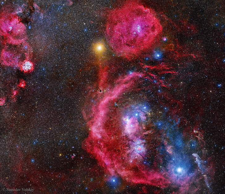 pink nebula artwork, Orion, constellation, Rigel, Saiph, Bellatrix, Betelgeuse, space, Alnitak, Meissa, Alnilam, Mintaka, HD wallpaper
