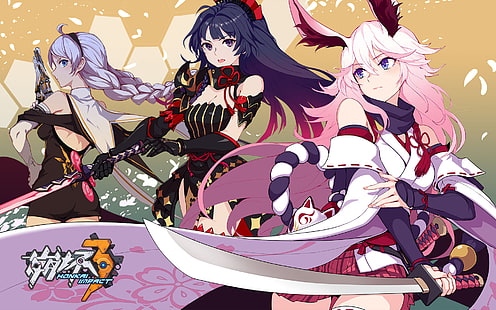 Anime, Benghuai Xueyuan, Kiana Kaslana, Raiden Mei, Yae Sakura (Benghuai Xueyuan), HD wallpaper HD wallpaper