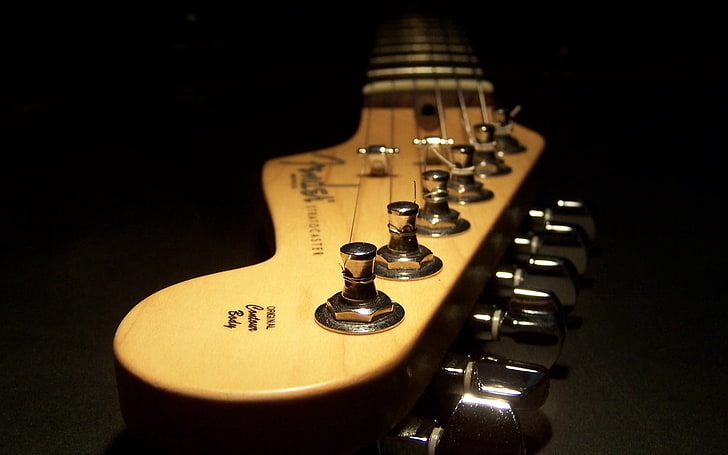 коричневая гитара грифа, струна, гитара, тьма, гриф, HD обои