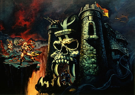 plakat z grą o tematyce czaszki, grafika fantasy, He-Man and the Masters of the Universe, Tapety HD HD wallpaper