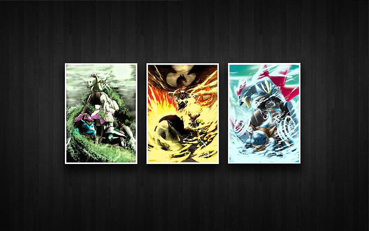 tre illustrazioni di personaggi Hero, Pokémon, anime, collage, videogiochi, Sfondo HD