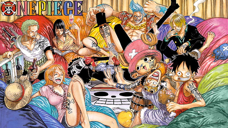 Anime, One Piece, Brook (One Piece), Franky (One Piece), Monkey D. Luffy, Nami (One Piece), Nico Robin, Sanji (One Piece), Tony Tony Chopper, Usopp (One Piece), Zoro Roronoa, Sfondo HD