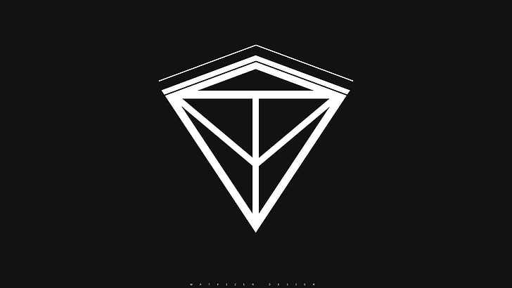 black and white diamond logo illustration, minimalism, digital art, 2D, monochrome, white, black background, triangle, square, rectangle, Photoshop, HD wallpaper