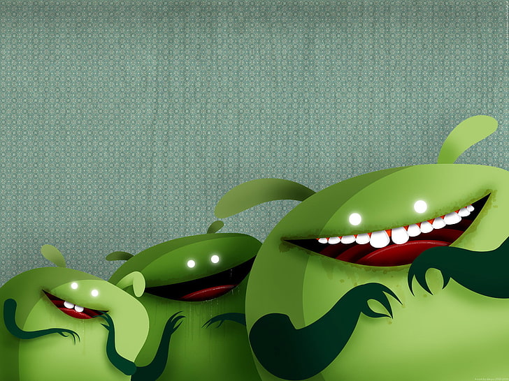 trzy zielone obce postacie cyfrowe tapety, śmiech, zieloni mężczyźni, kosmici, Tapety HD